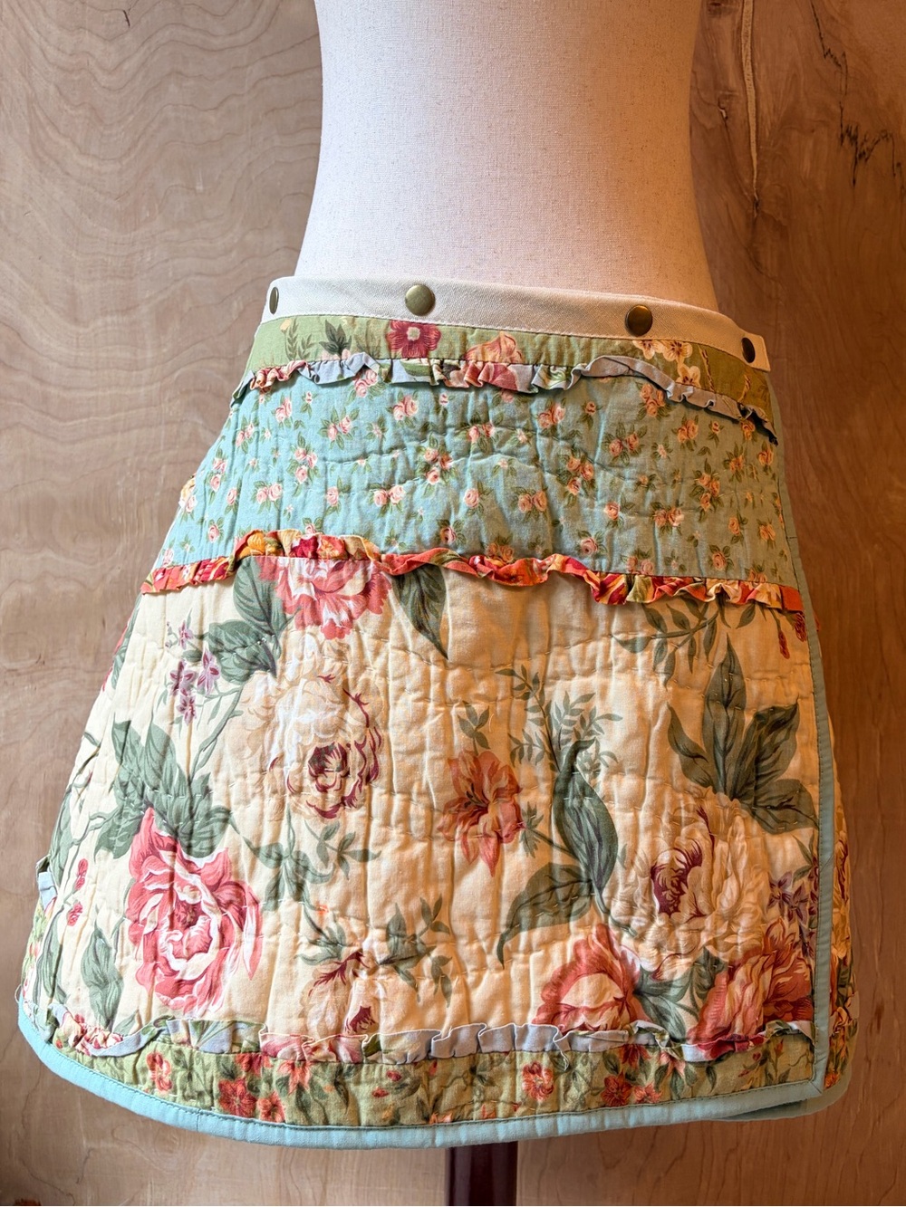 Floral Patchwork Mini Wrap Skirt Handmade from Reclaimed Quilt